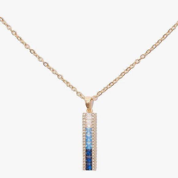 Vince Camuto Gold Blue Ombre Cubic Zirconia Pendant Necklace Adjstable Chain NWT - Picture 3 of 13